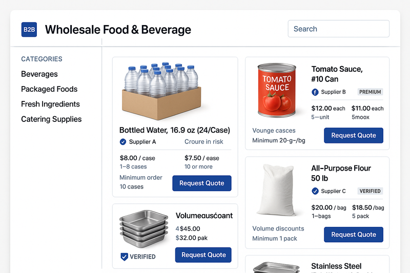 company portfolio of selling food and drinks in wholesale B2B on a platform